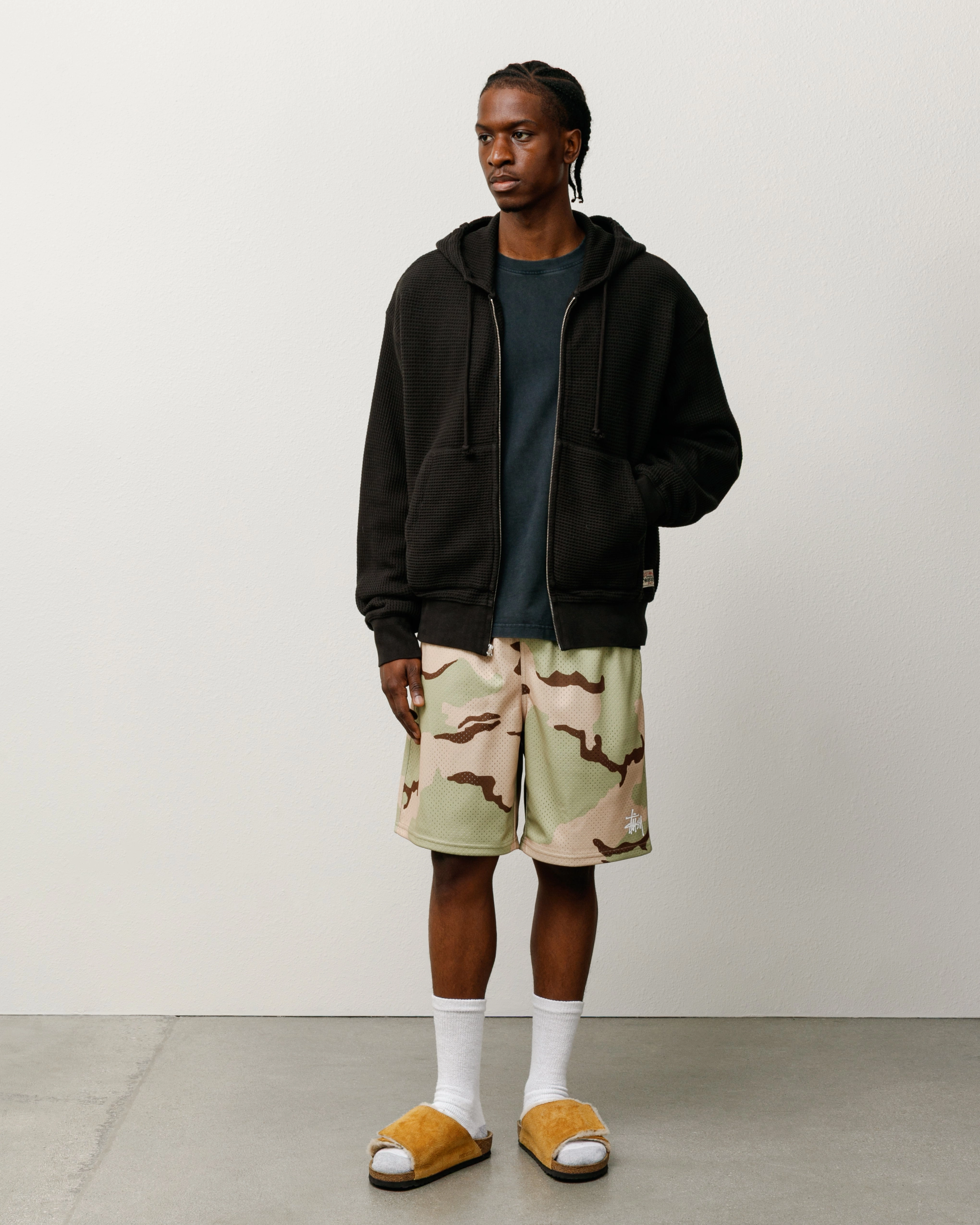 DOUBLE LAYER WAFFLE ZIP HOODIE