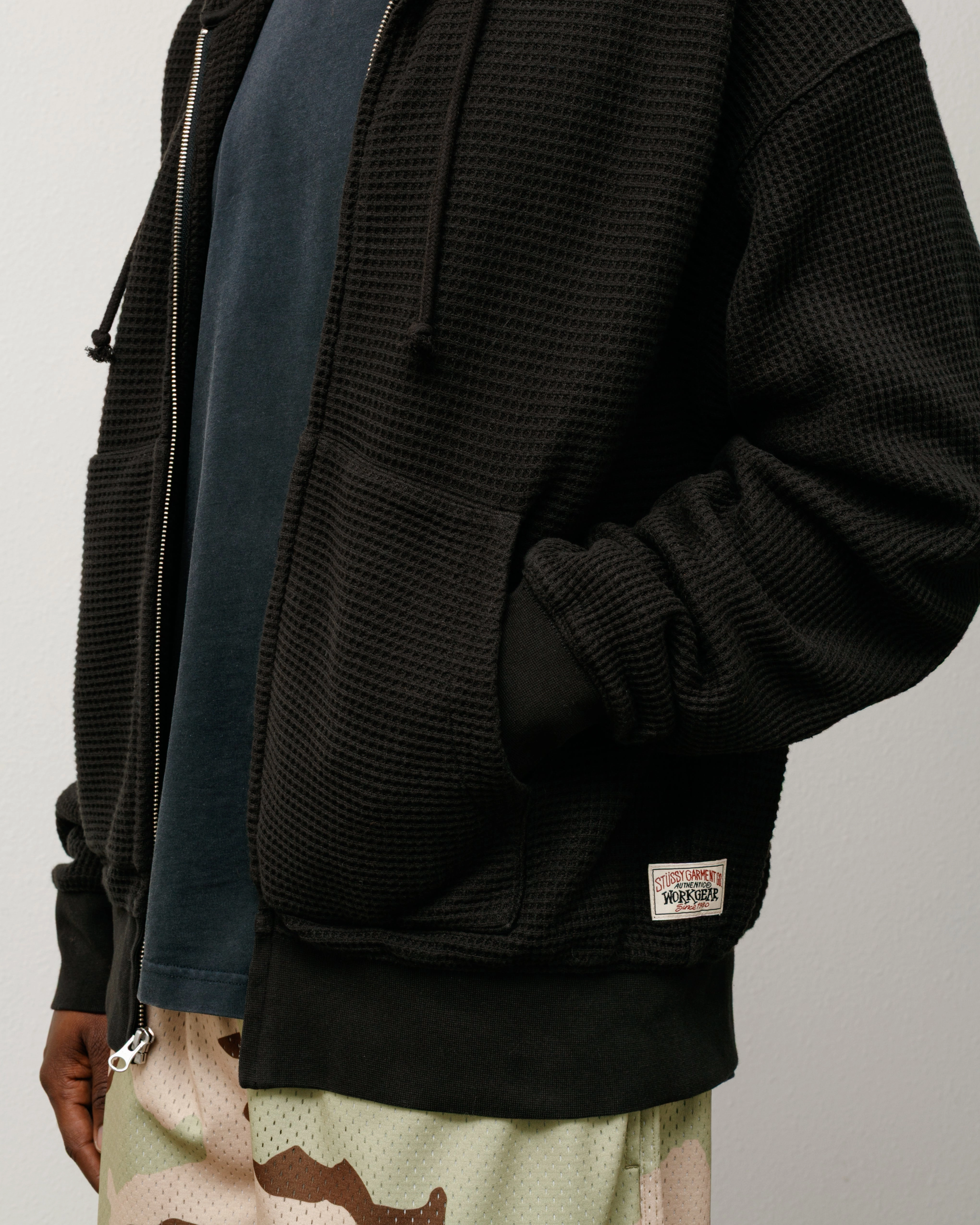 DOUBLE LAYER WAFFLE ZIP HOODIE