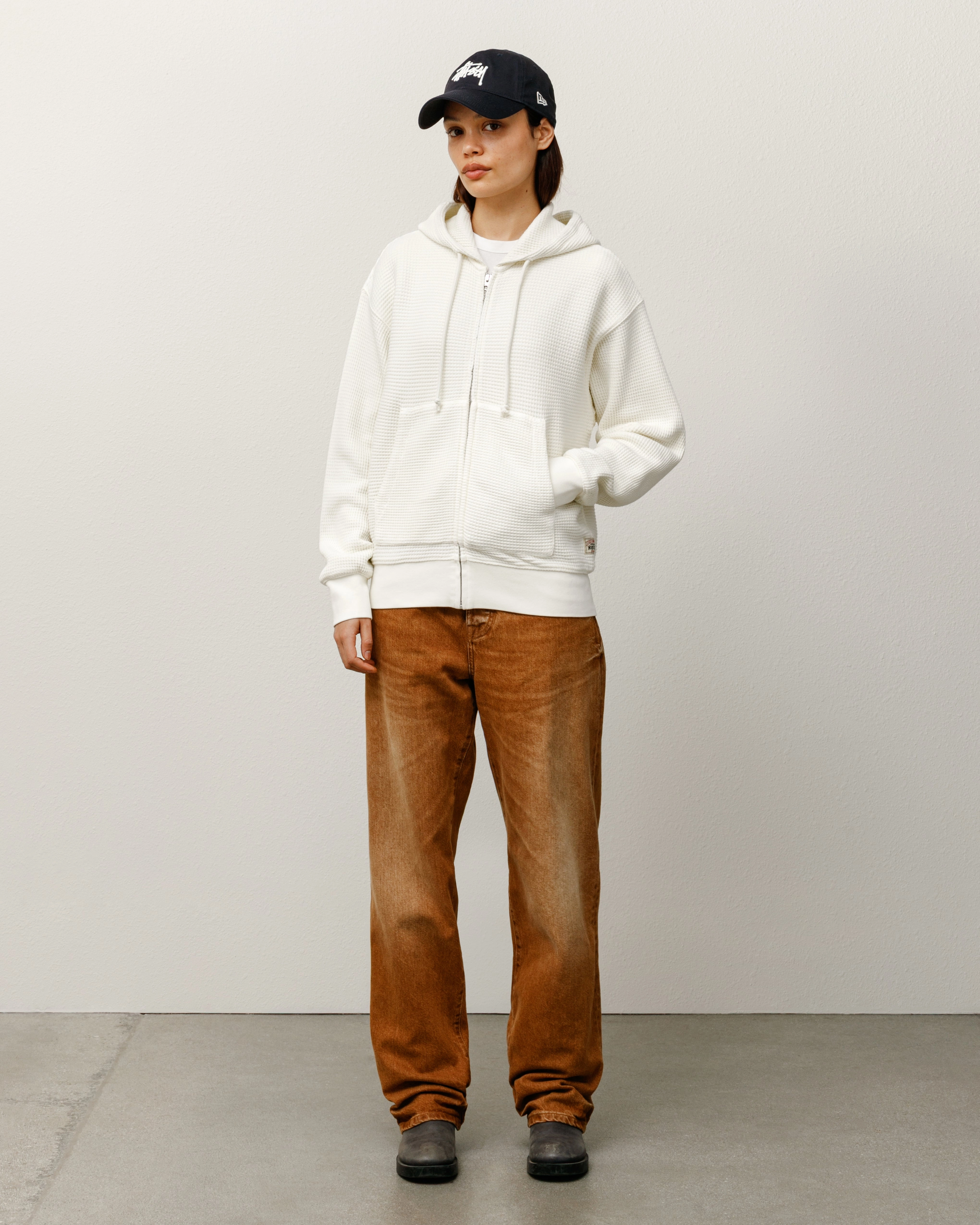 DOUBLE LAYER WAFFLE ZIP HOODIE