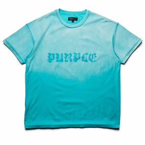 Purple Brand Gothic Wordmark Shadow Tee - Blue