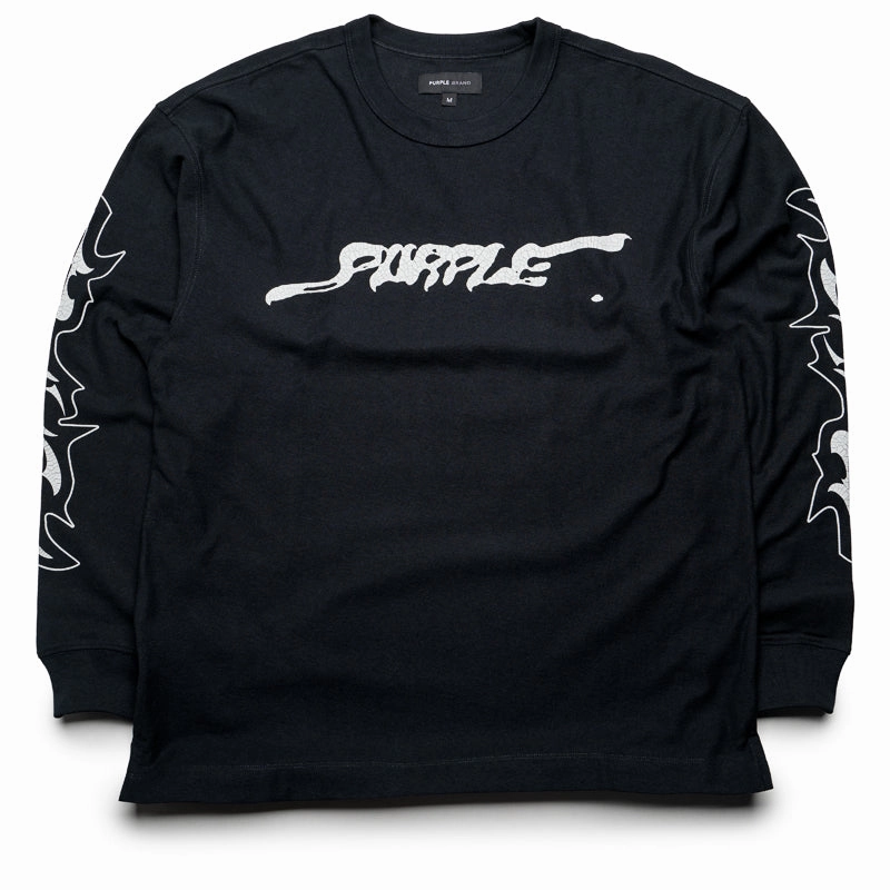 Purple Brand Textured Jersey L/S Tee - Black