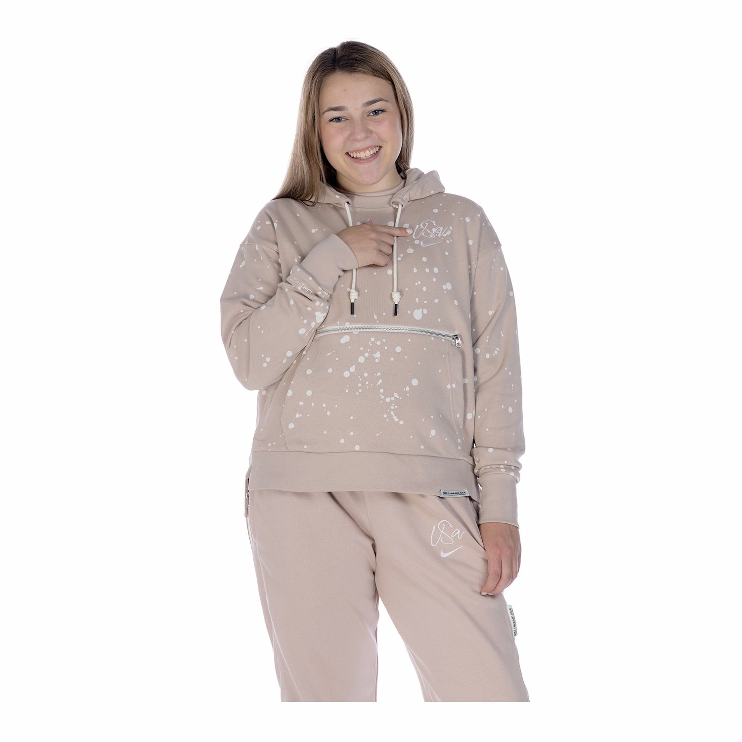 Women's Nike USA Terry Splatter Script Stone Hoodie