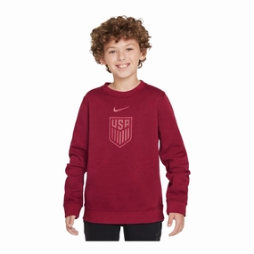 Youth Nike USA Club Fleece Red Crewneck